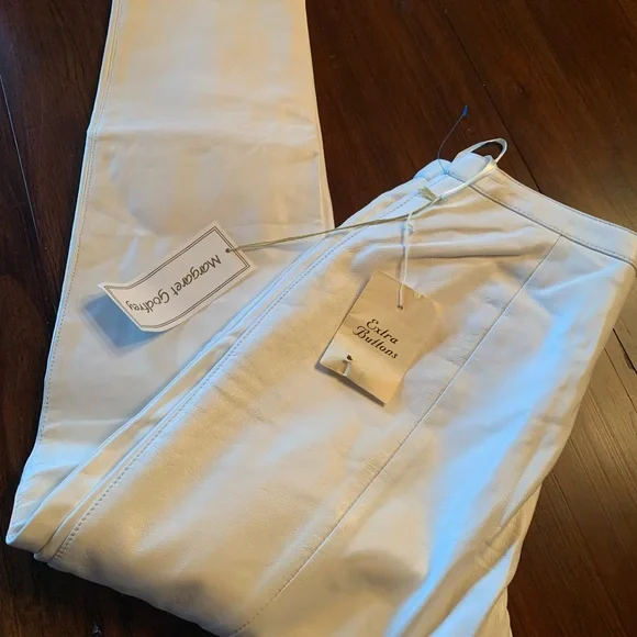 Lux White 100% real Leather Pants by Margaret Godfrey NWT women’s size 8 - Picture 2 of 9